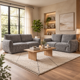 ALDERWYN Fabric 3 and 2 Seater Fullback Sofa Set - Grey