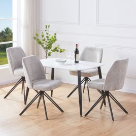 NEXO Rectangular Dining Table with 2 Swivel Fabric Chairs - White with Light Grey