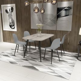 NEXO Rectangular Dining Table with 4 Curve Plastic Chairs - Grey Oak with Grey