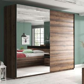 VORTEX 2 Door Mirrored Sliding Wardrobe Oak - 221cm