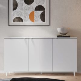 MILAVORO 3 Door Sideboard Cabinet White Matt 151cm