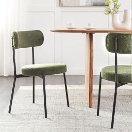 Set of 2 Dining Chairs ALLISON Boucle Dark Green
