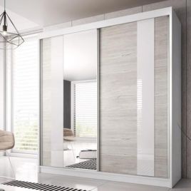 MALTA 2 Door Mirrored Sliding Wardrobe White Matt and Grey Oak - 183cm