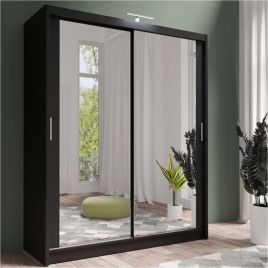 AURORA 2 Door Mirrored Sliding Wardrobe Black - 180cm