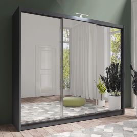 AURORA 3 Door Mirrored Sliding Wardrobe Grey - 250cm