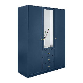 ELVIRO 3 Door Mirrored Wardrobe with 3 Drawers Dark Blue - 149cm