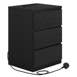 Nightstand - VERRA Charging Station 3 Drawer - Black