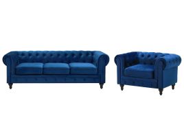 Velvet Living Room Set Navy Blue CHESTERFIELD