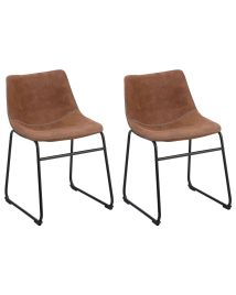 Set of 2 Fabric Dining Chairs Brown BATAVIA