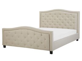 Fabric EU King Size Bed Beige AUREL