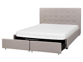 Fabric EU King Size Bed with Storage Light Grey LA ROCHELLE