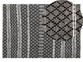 Leather Area Rug 140x200cm Black with Beige