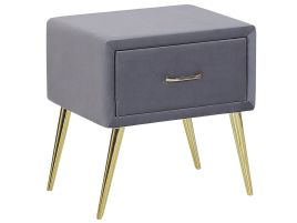 Bedside Table - CORBY 1 Drawer Nightstand Grey and Gold 46cm