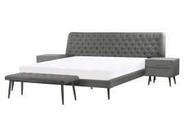 4 Piece Bedroom Set Faux Leather EU King Size Grey ESSONNE