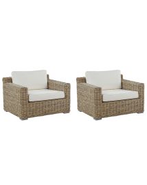 Set of 2 Rattan Garden Armchairs Light Brown ARDEA