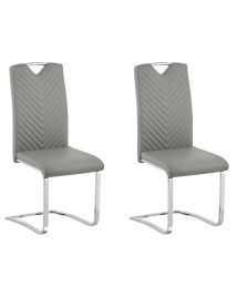 Set of 2 Faux Leather Dining Chairs Light Grey PICKNES