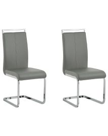 Set of 2 Faux Leather Dining Chairs Grey GREEDIN