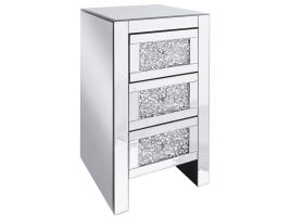 Bedside Table - BIDEFORD 3 Drawer Nightstand Silver 30cm