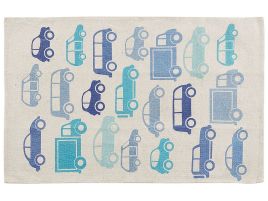 Cotton Kids Rug Car Print 60x90cm Blue