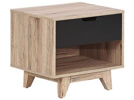Bedside Table - BUDE 1 Drawer Nightstand Light Wood and Black 50cm