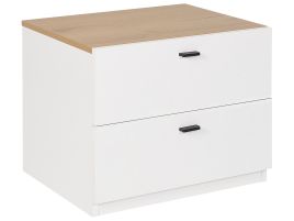Bedside Table - CLACTON 2 Drawer Nightstand White and Light Wood 52cm