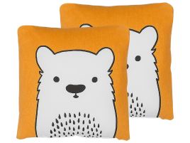 Set of 2 Cotton Kids Cushions Bear 45x45cm Orange