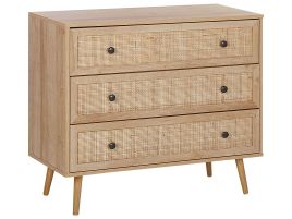 PIVO Oak Finish Rattan Chest of Drawers - Medium-sized, 3 Drawers