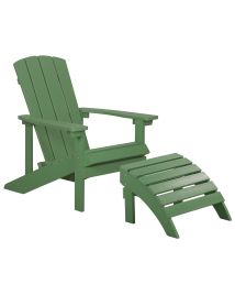 Garden Chair with Footstool Green ADIRONDACK