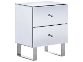 Bedside Table - BIDEFORD 2 Drawer Nightstand Silver 48cm