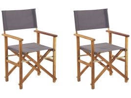 Set of 2 Acacia Folding Chairs Light Wood with Grey CINE