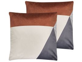 Set of 2 Velvet Cushions Geometric Pattern 45x45cm Multicolour