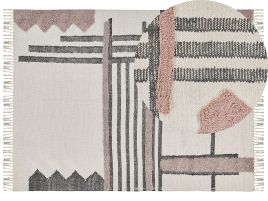 Rectangular Cotton Area Rug 160x230cm Beige and Black