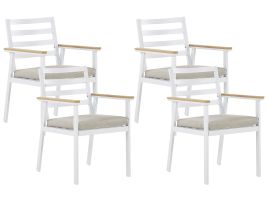 Set of 4 Garden Chairs with Beige Cushions White CAVOLI