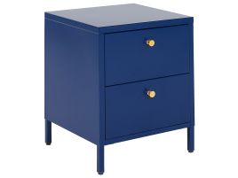 Bedside Table - CREWE 2 Drawer Nightstand Blue and Gold 43cm