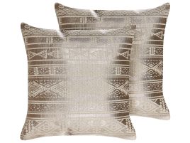 Set of 2 Cotton Cushions Geometric Pattern 50x50cm Rose Gold
