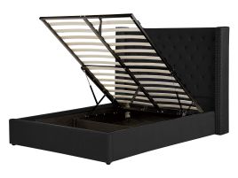 Velvet EU Double Size Ottoman Bed Black LUBBON