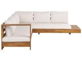 Right Hand 5 Seater Acacia Wood Garden Corner Sofa Set White MARETTIMO