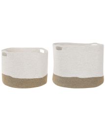 Set of 2 Cotton Baskets White and Beige