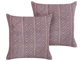 Set of 2 Velvet Cushions Geometric Pattern 45x45cm Pink