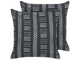 Set of 2 Cotton Cushions Geometric Pattern 45x45cm Black and White
