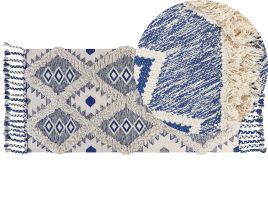 Cotton Runner Rug 80x200cm Light Beige and Blue