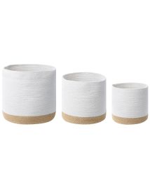 Set of 3 Cotton Baskets White and Beige