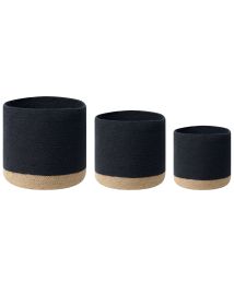 Set of 3 Cotton Baskets Black and Beige