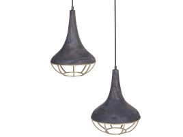 2 Light Mango Wood Pendant Lamp Black and Brass BAGMATI