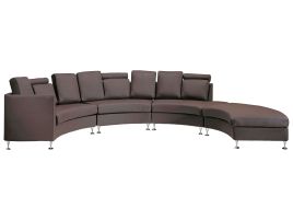 7 Seater Curved Leather Modular Sofa Brown ROTUNDE