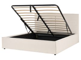 Fabric EU King Size Ottoman Bed Beige MOISSAC