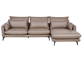 Left Hand Faux Suede Corner Sofa Light Brown GALLO