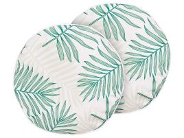 Set of 2 Outdoor Cushions Leaf Pattern ⌀ 40 cm Beige and Green POGGIO