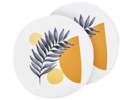 Set of 2 Outdoor Cushions Leaf Pattern ⌀ 40 cm White VIOZENE