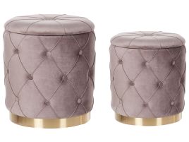 Set of 2 Storage Pouffes Taupe PUEBLO